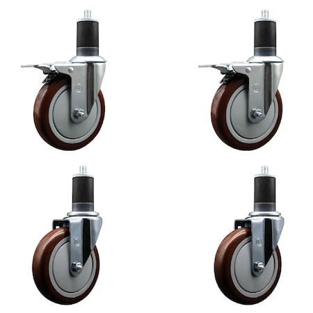 Service Caster 5'' Maroon Poly Swivel 1-5/8'' Expanding Stem Caster Set 2 Total Lock Brakes, 4PK SCC-EXTTL20S514-PPUB-MRN-2-S-2-158